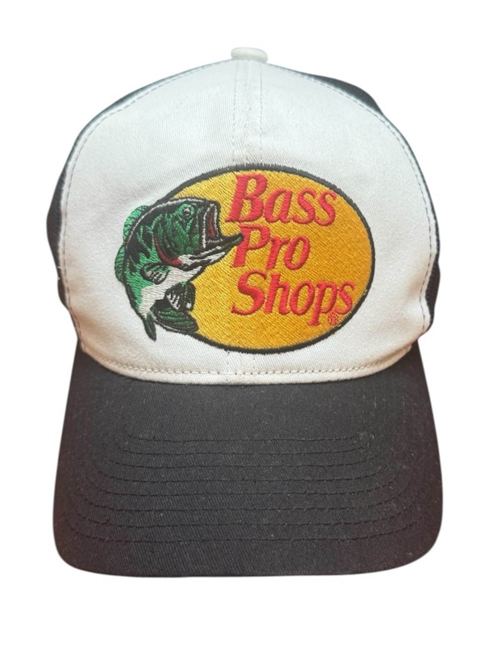 Bass Pro Shops White & Black Fishing Logo Cap Adjustable Truckers SnapBack Hat